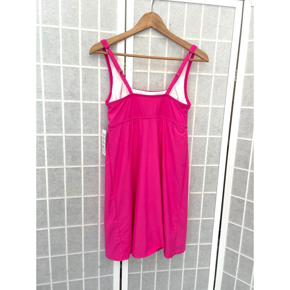 Lands’ End NEW Athletic Swim Dress 8 Hot Pink Built In Shorts Pockets Resort - Picture 2 of 9